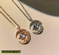 Moon Pendant Necklace with Aqua Stone & Golden Plated Chain